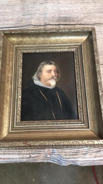 KPM Porcelain Plaque, James R. Edgar: Plaque is stamp KPM, also Signed FR Edgar center top, plaque measures 7.5 x 10 mounted in a wood frame...the painting is a copy of ....Portrait of a Knight..by Valesquez