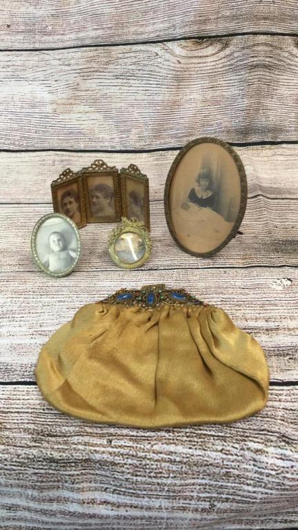 4 Vintage Picture Frames, Silk Evening Purse (1 of 4)