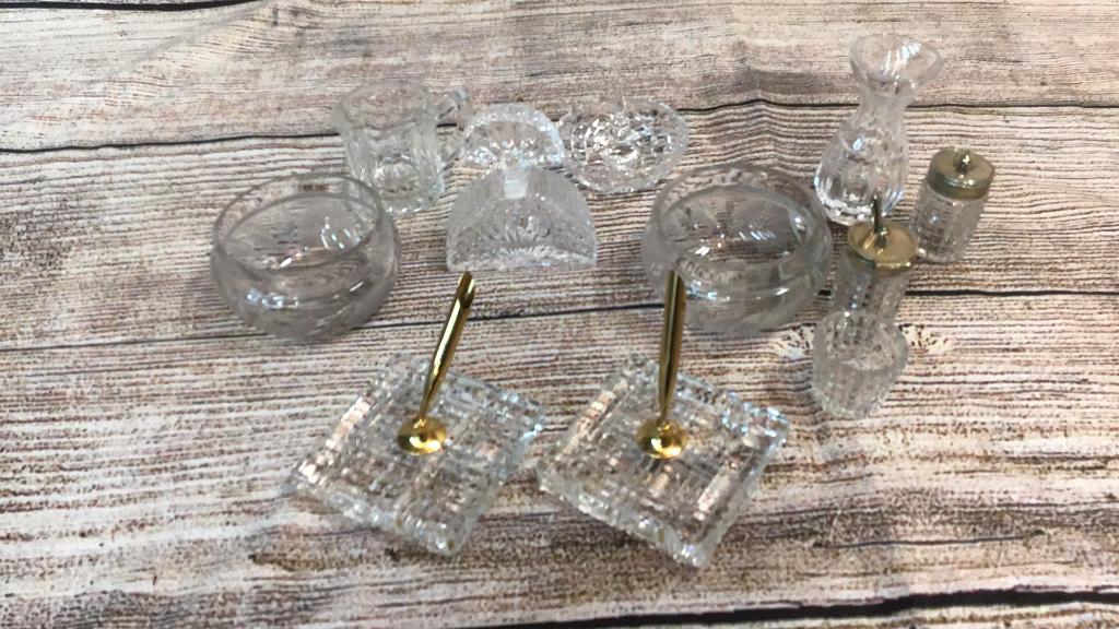10 Crystal Table Objects: Waterford Pen Holders, some missing lids