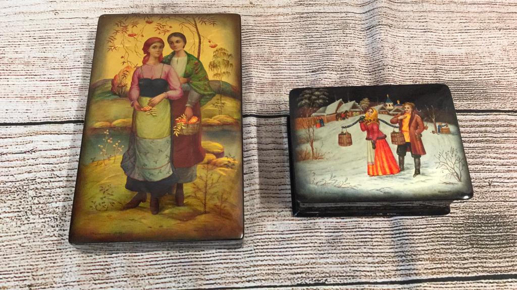 Two Russian Hand Painted Lacquered Table Boxes (1 of 5)