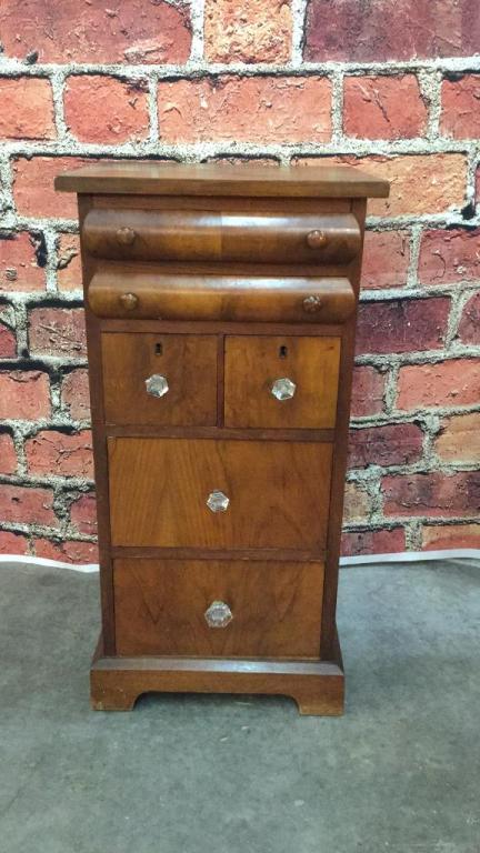 1920’s Walnut Apothecary Cabinet: 36 tall x 18 wide x 17 deep