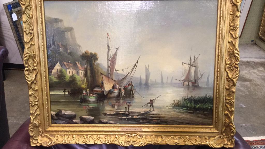 Oil on canvas, Continental Port Scene (1 of 4)