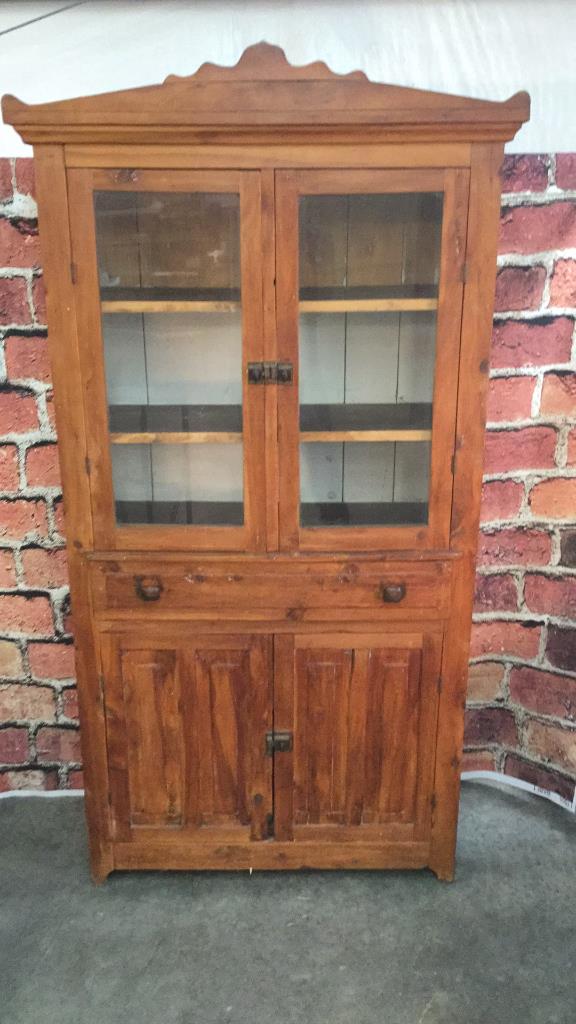 19th C Cedar Flat Wall Cupboard Cupboard: Paneled lower doors and ends 76 tall x 36 wide x 14 deep