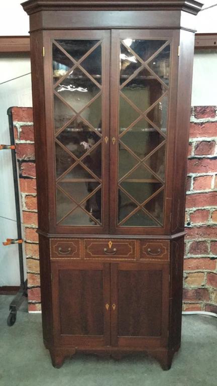 Inlaid English Mahogany Corner Cupboard (1 of 3)