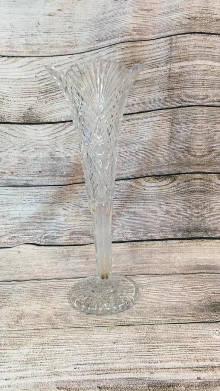 Tall Cut Glass Trumpet Vase: 17 1/2 inches..good condition