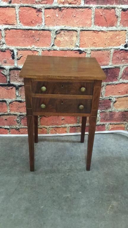 19th C 2 Drawer inlaid  Mahogany Stand (1 of 3)
