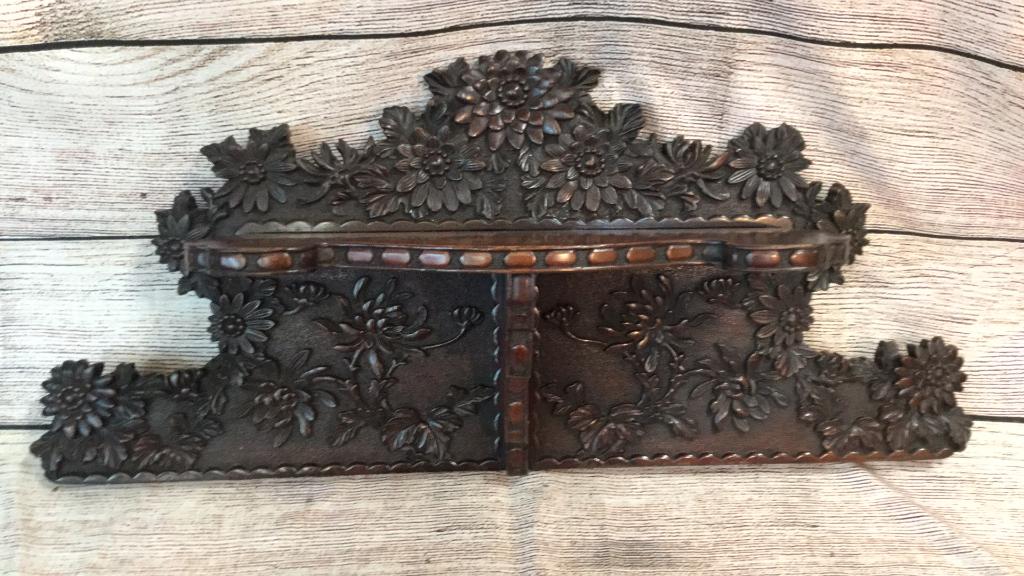 Highly Carved Mahogany Hanging Shelf (1 of 2)