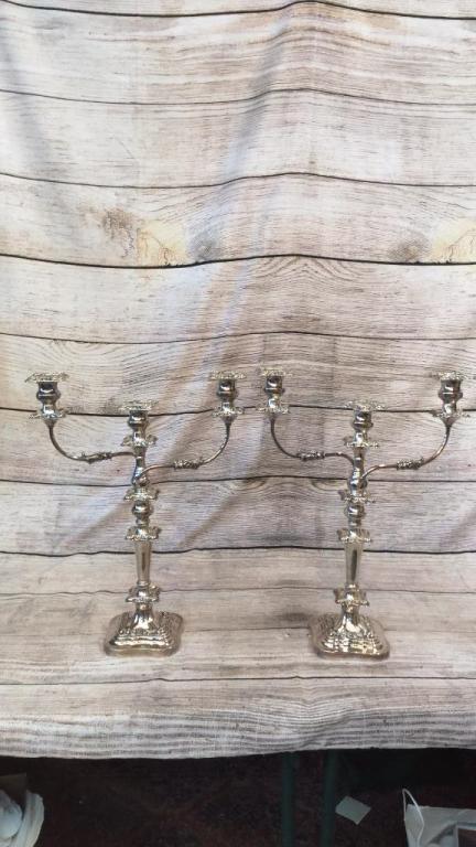Pair Of Elaborate 3 Light Plated Candelabra (1 of 4)