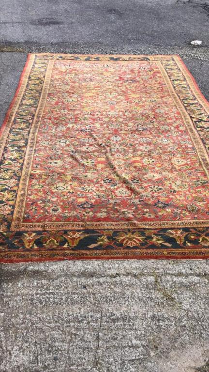 Antique Palicial Persian Carpet: 11.9 x 21.8 Some thread bear, 1 end is torn