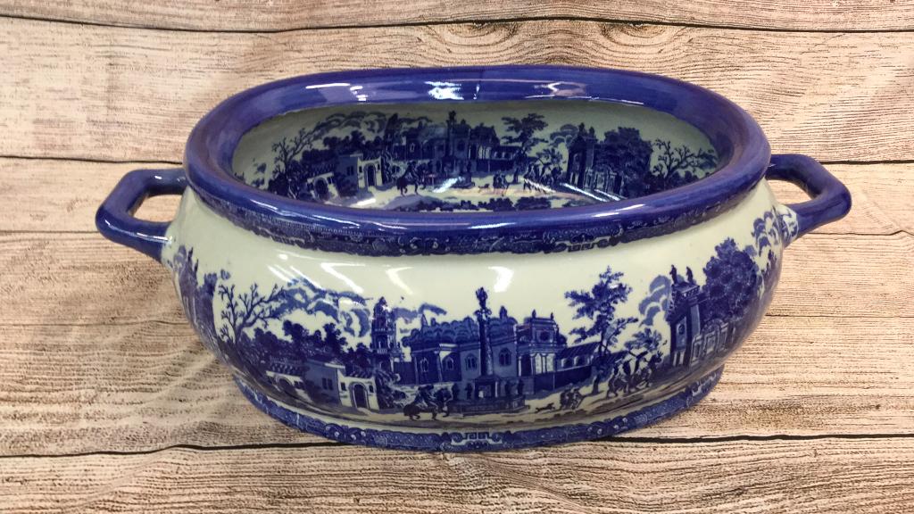 Ironstone Planter: 24 x 8 x14...blue and white