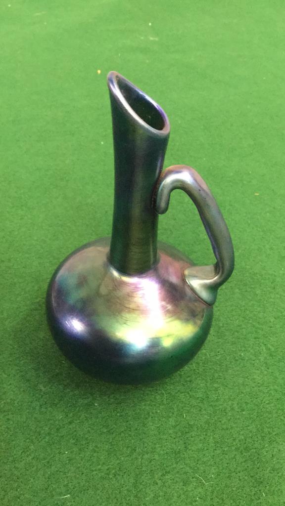 Steuben Aurene Glass Ewer: 5 1/4 inches tall..signed Aurene and 2773
