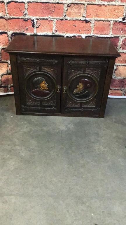 Renaissance Revival Style Cupboard: Carved doors with figures
