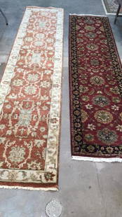 2 Runners: India Ushak 12 x 2.6 wool in cinnamon and cream colors...India Agra.10 x 2.6 wool..in Burgandy with green and multi colors