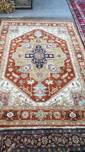 Oriental Carpet: 6 x 8 large central cartouche...cinnamon and cream ground...
