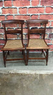 Pair Fine Period Curly Maple Side Chairs: Rush seats