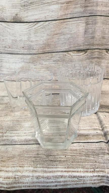 Tiffany and Co. Alvar Aalto Glass Vases: Tiffany and Co. Six sided vase 8 1/2 inches, Aalto 6 1/4 inch Amoeba Vase, heavy Crystal vase or cooler is 7 inches tall....not marked