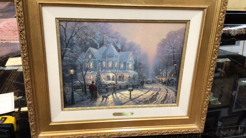 Thomas Kinkade Hand Tinted Lithograph: A Holiday Gathering number 2629 of 6950.