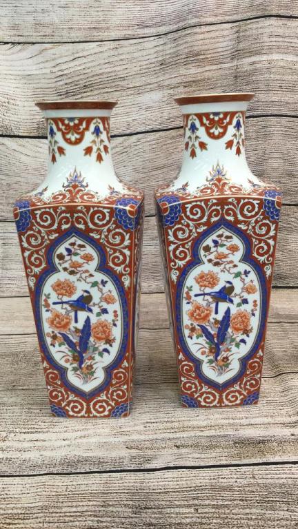 Pair Kaiser Ming Vases: Kaiser of West Germany, 16 inch tall paneled vases from Ming collection...stamped on base, beautiful colors..good condition