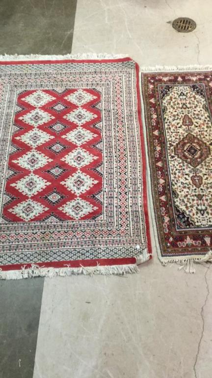 2 Hand Knotted Persian Rugs: Sailor Style 4 x 6 reds and cream Persian throw multicolor 5.3 x 2.3 Inv 157