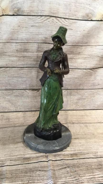 Bronze Statue of Woman, Signed Moreau: 27 inches tall, on marble round base...good condition