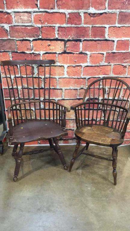 Comb Back Windsor & Spindle Back Captain's Chair: Windsor stamped W Wallick