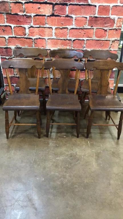 Set of 6 Plank Bottom Fiddle Back Chairs: 1910, sturdy
