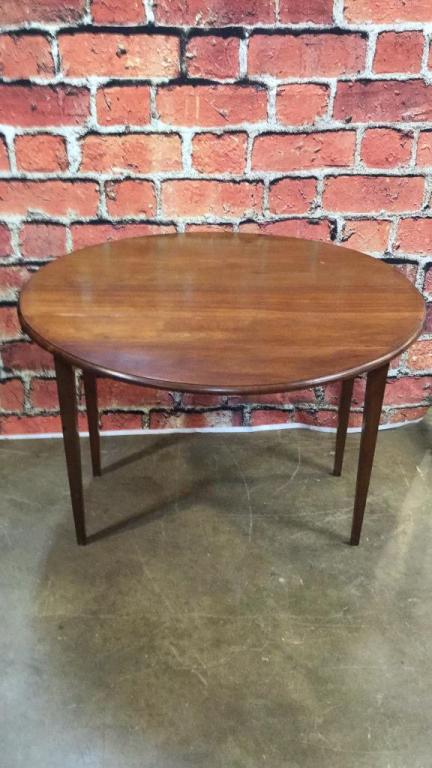 Mahogany Drop Leaf Table: Circa 1900, tapered legs 29 tall x 41 wide x 17 deep, 42 diameter open