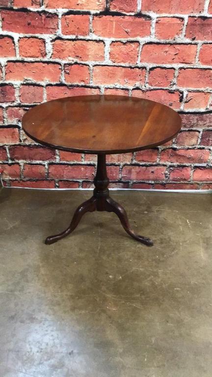 Mahogany Tilt Top Tea Table W Birdcage: Pad feet, missing wedge for birdcage 29 tall x 33.5 diameter Inv 10