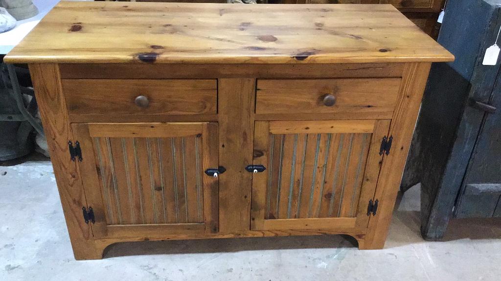 Knotty Pine Cupboard/Island: Has one drop leaf in the back and can be used as kitchen island, hinges leaf need supports 35 tall x 54 wide x 24 deep, 32.5 with leaf extended