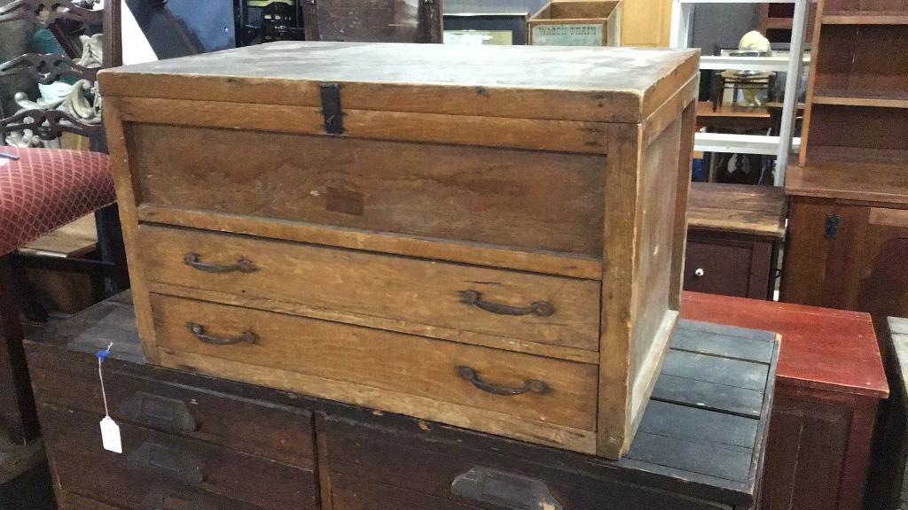 Oak Tool Box W Drawers: 20 tall x 33 wide x 19.5 tall