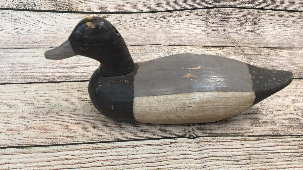 Bluebill Drake, Attributed to Gary Crossman: Easter Shore ...hand Painted..keel weight removed, 13 inches long...some flaking and paint loss...(215)