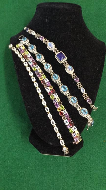 4 Gemstone Bracelets: Stamped Indonesia, India, Thailand and 925