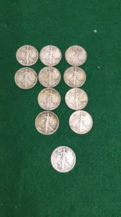 11 Walking Liberty Half Dollars: Dates 1941, 1942, 1943, and 1944...