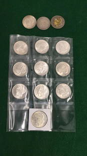 13 Morgan Silver Dollars: 10 in sleeves, 1881,84,80,1879,85,1900,1921