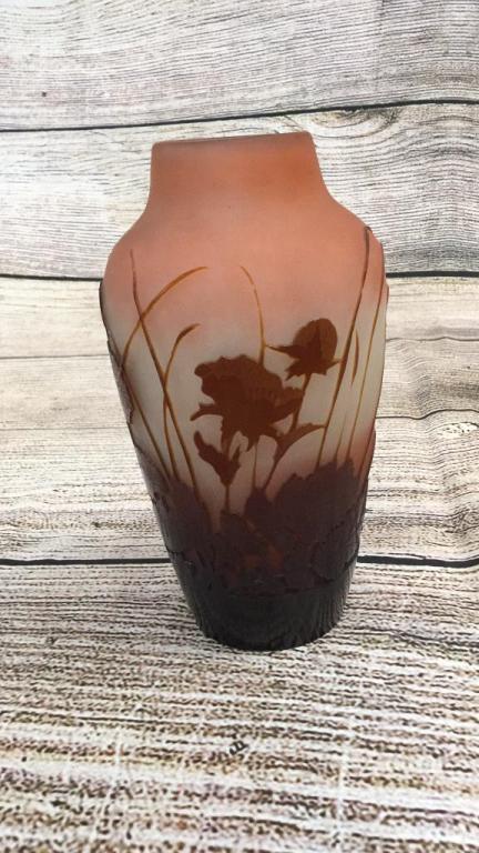 Cameo Vase, Signed Galle: Poppy Design, 7.5 inches tall....line 86