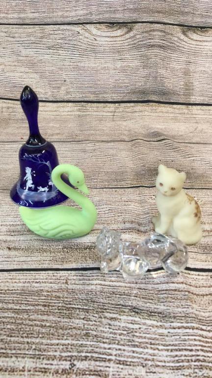 Fenton And Fostoria Glass Animals, Mary Gregory: Style Table Bell ....cat is hand painted and signed, larger size bell is 7 inches....line #67,73,74, 144