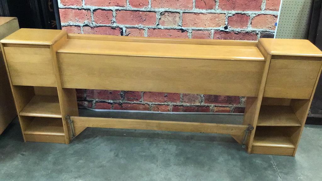 Heywood Wakefield Full Headboard W Nightstands: Would also work with queen or king frame, stamped, champagne in color