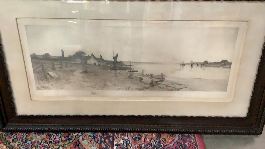 Large Framed Etching, Shoreline and cottage (1 of 4)