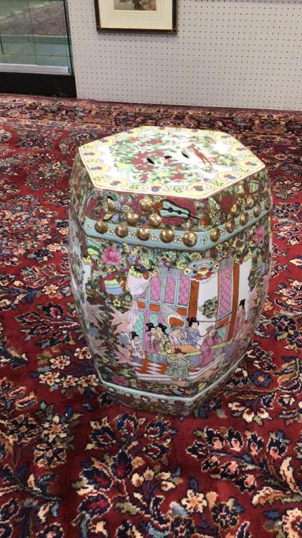 18” Rose Medallion Porcelain Garden Stool: Good Condition