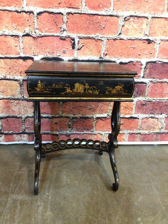 Black Lacquered & Paint Decorated 1 Drawer stand (1 of 4)