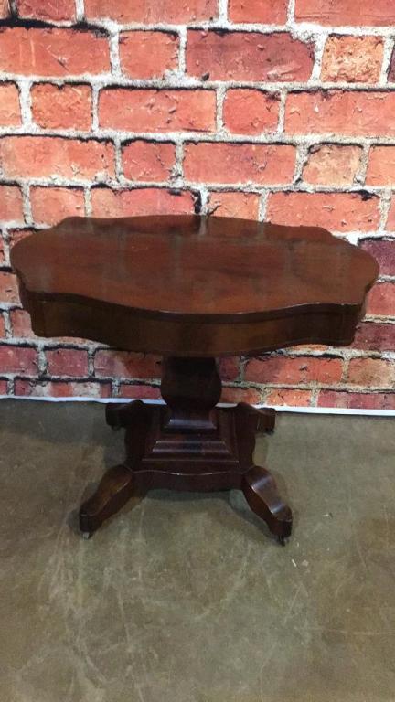 Mahogany Turtle Top Center Table & 1 Drawer Stand (1 of 4)