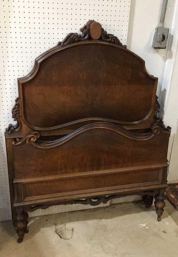 Pair Fancy Burl Walnut Twin Beds W Rails (1 of 2)