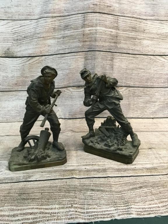 2 Spelter Figures Military Soldiers (1 of 3)