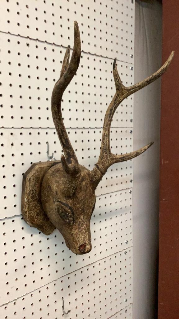 Painted Carved Wood Stag Head Mount (1 of 4)