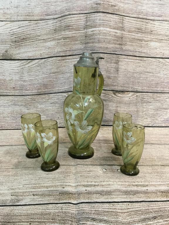 Beautiful Blown Mry Gregory  Glass Cider Set (1 of 4)