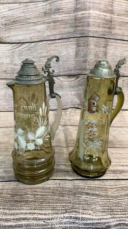 2 Amber Blown Glass Tall Beer Pitchers (1 of 7)