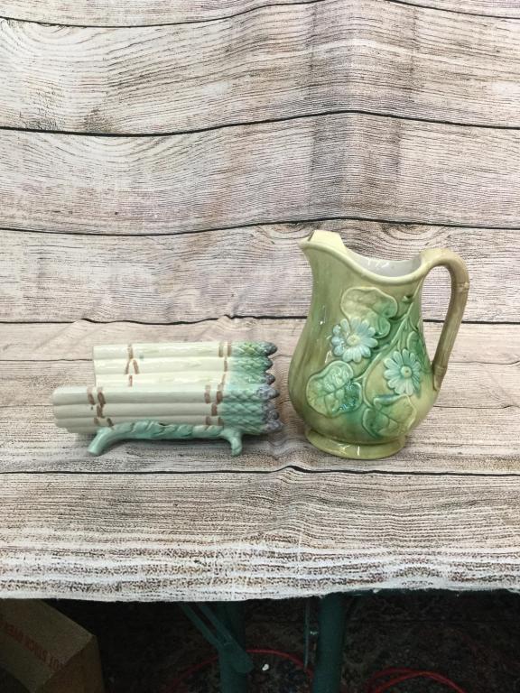 Majolica Asparagus Tray, Water Pitcher (1 of 4)