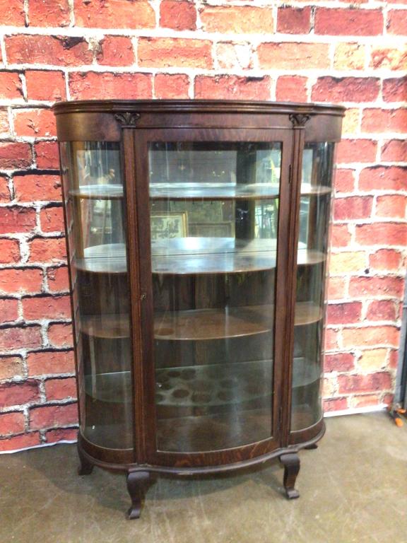 Tiger Oak Bow Front China Cabinet (1 of 3)