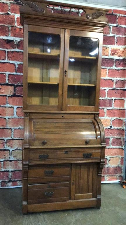 Burl Walnut Cylinder Roll Secretary (1 of 4)