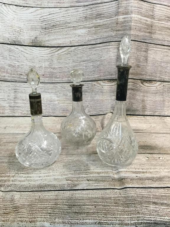 3 Crystal Decanters with Plated Silver Collars (1 of 3)